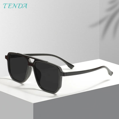 Large Double Bridge Sunglasses with Transparent Polarized Lenses