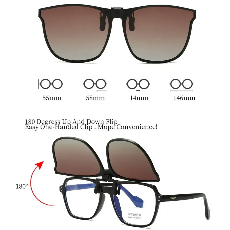 Polarized Clip On Sunglasses with Photochromic Night Vision and Anti Glare
