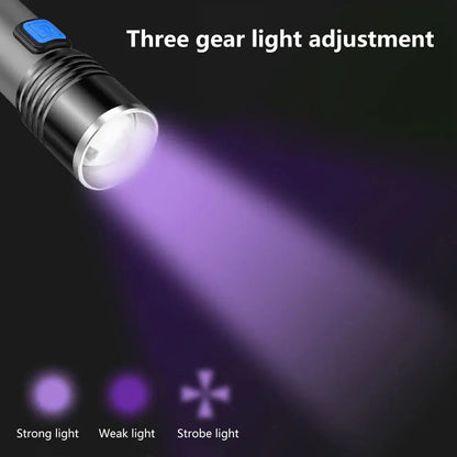 Rechargeable LED UV Flashlight with Black Light Pet Urine Stains Detector