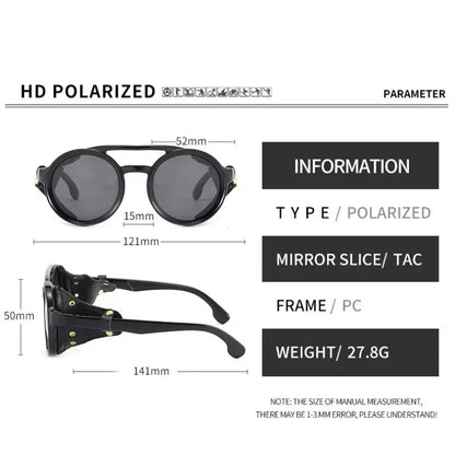 Round Steampunk Shields Sunglasses With Side Leather attachment