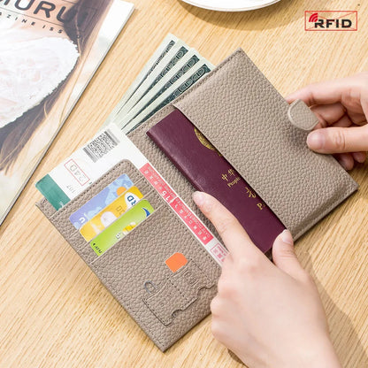 New Genuine RFID Ultra-thin Multifunctional Ticket Holder Passport Certificate Wallet Storage Bag for Women