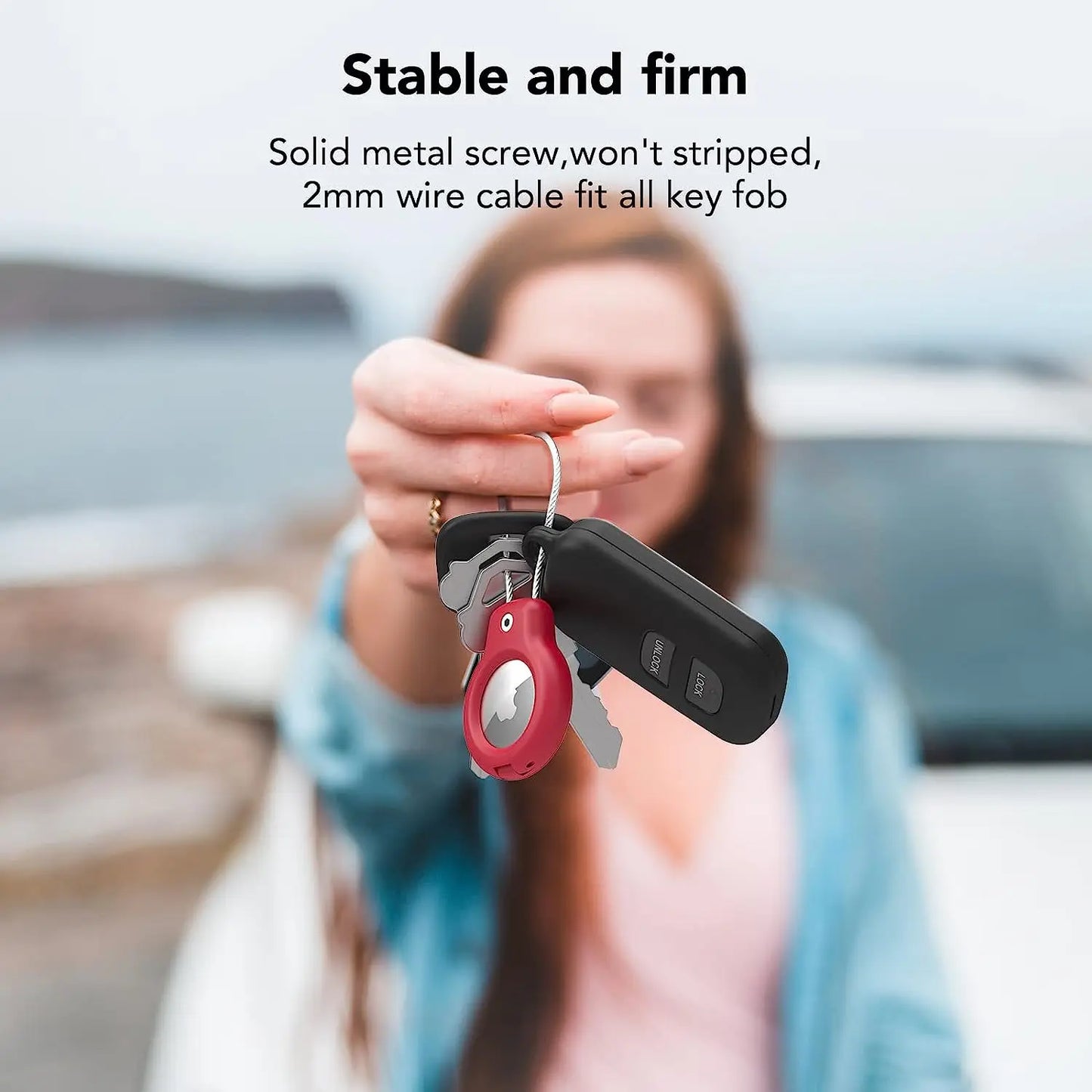 Wire Cable Air Tag Lock Case Keychain, Key Ring, and Key Chain Luggage tag for Keys