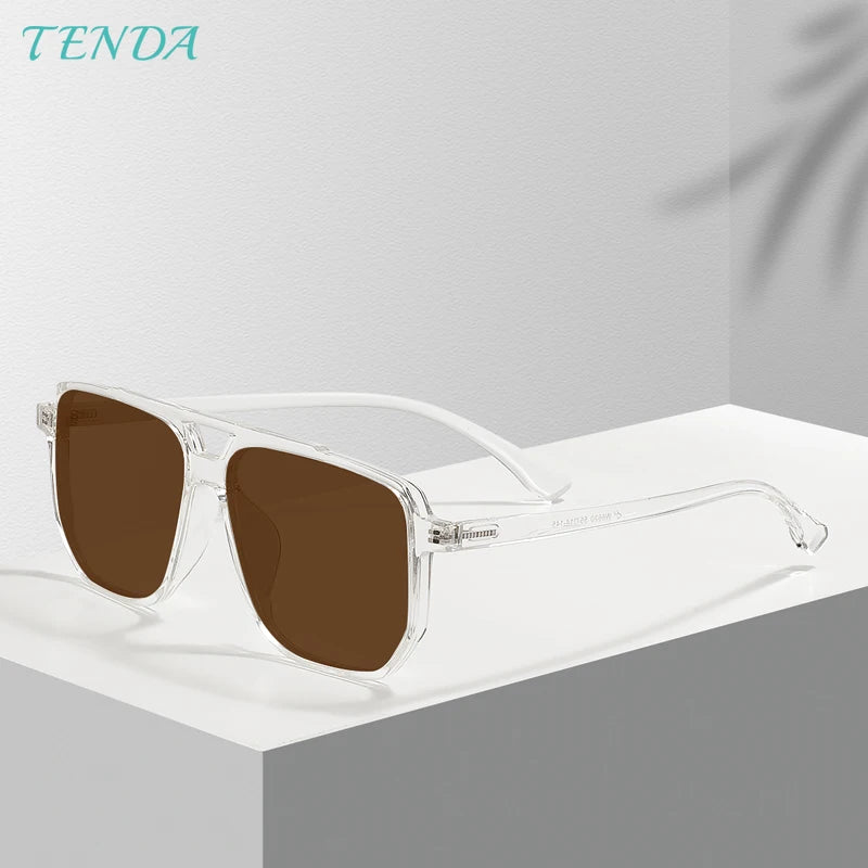 Large Double Bridge Sunglasses with Transparent Polarized Lenses