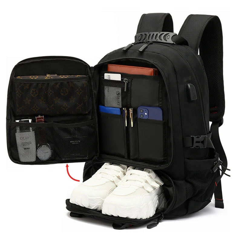 Large Expandable Travel Laptop Backpack with USB Charging and Shoes Pocket