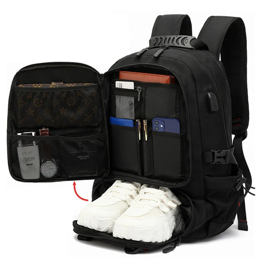 Large Expandable Travel Laptop Backpack with USB Charging and Shoes Pocket