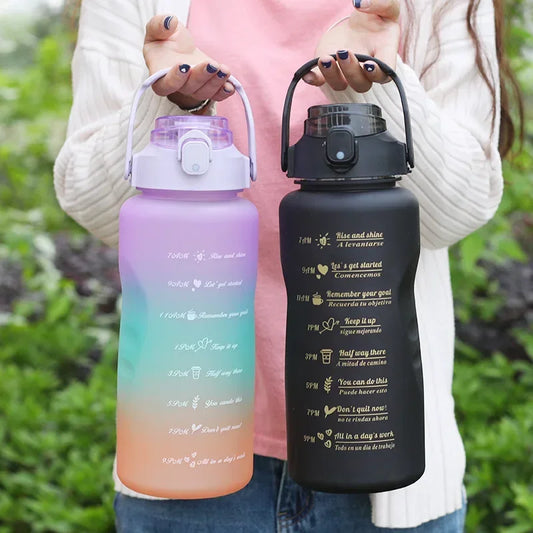 2000ml Portable Gradient Plastic Water Bottle with Straw
