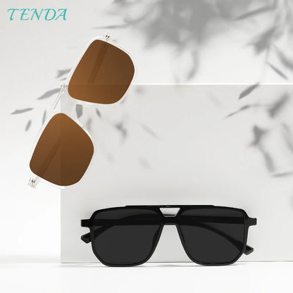 Large Double Bridge Sunglasses with Transparent Polarized Lenses