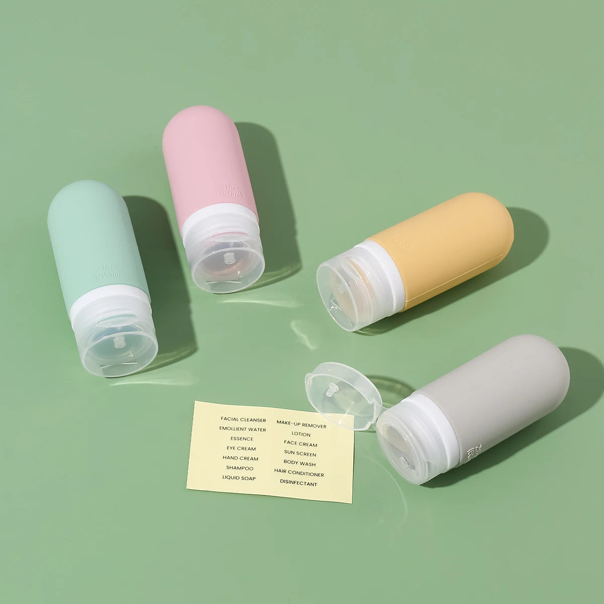 4pcs 2oz/3oz Colorful Leak Proof Squeezable Silicone Travel Toiletry Bottles