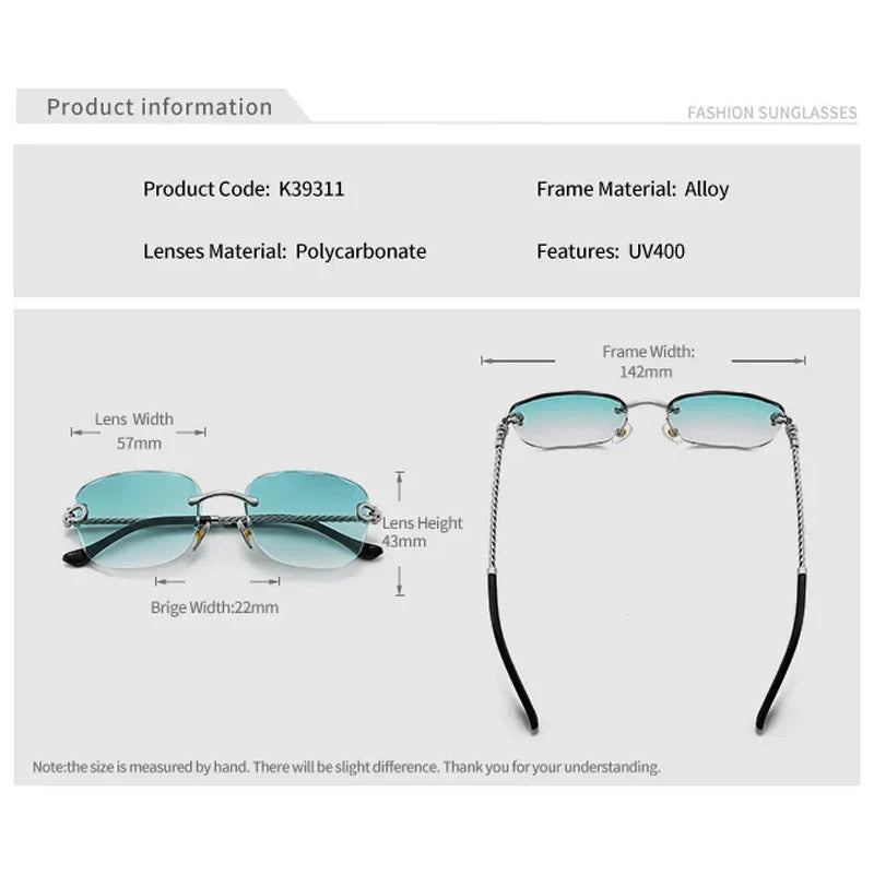 Rimless Retro Sunglasses Unisex Design