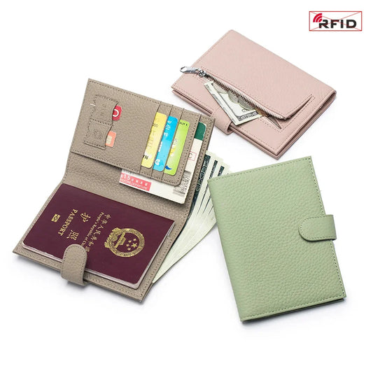 New Genuine RFID Ultra-thin Multifunctional Ticket Holder Passport Certificate Wallet Storage Bag for Women