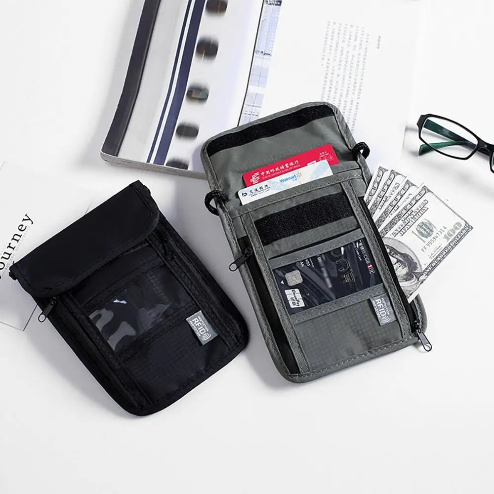 RFID Passport ID Bag Waterproof Document Pouch Passport Bag Neck Wallet Packet ID Credit Card Holder