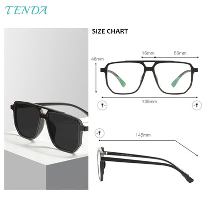 Large Double Bridge Sunglasses with Transparent Polarized Lenses