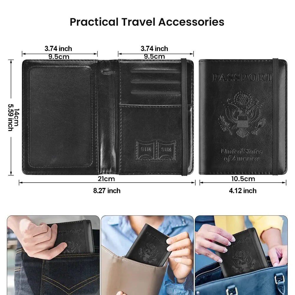 RFID-Safe PU Leather Passport Holder Durable Travel Wallet Document Organizer
