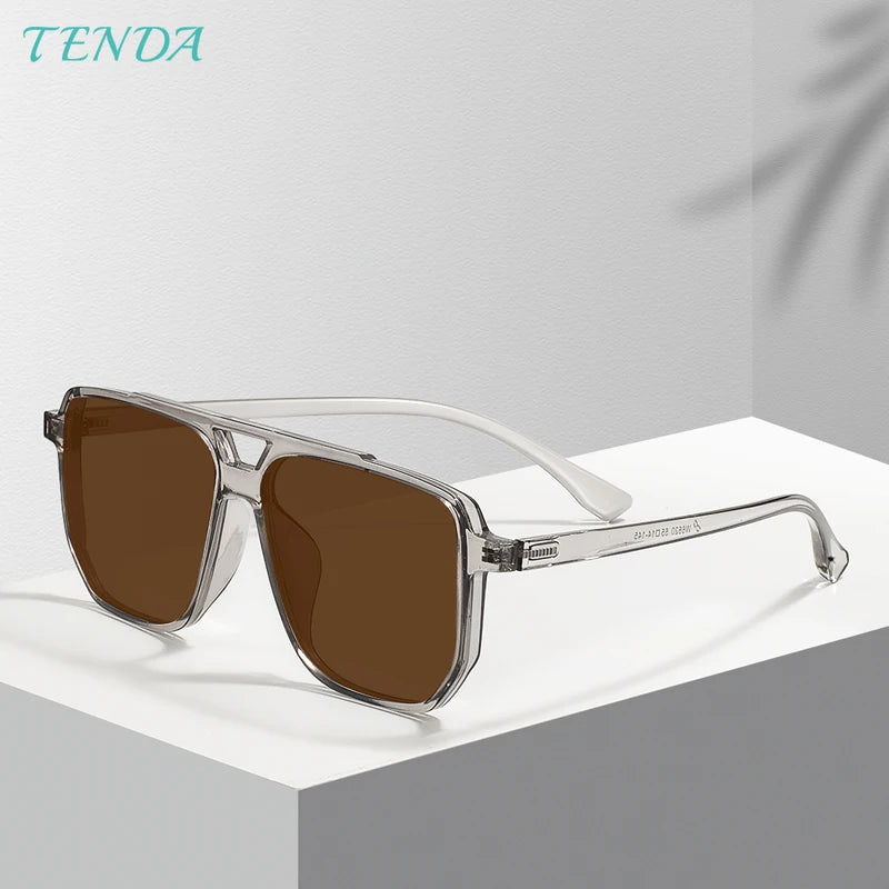 Large Double Bridge Sunglasses with Transparent Polarized Lenses