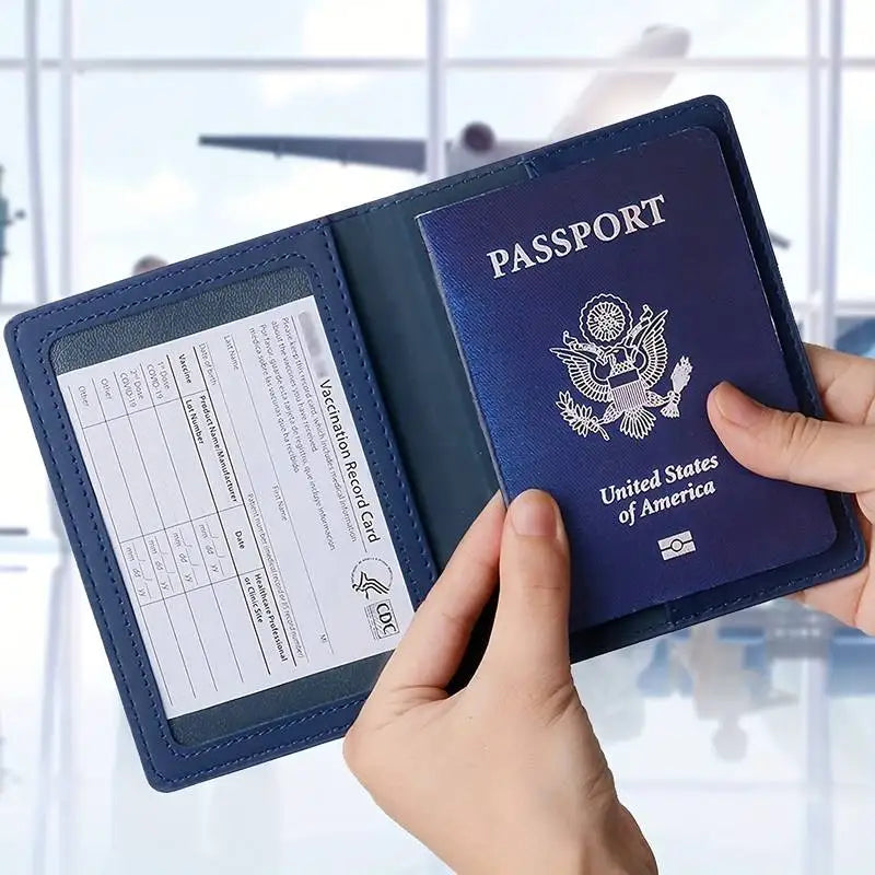 PU Leather Slim Passport Holder With Waterproof Vaccine Card Slots