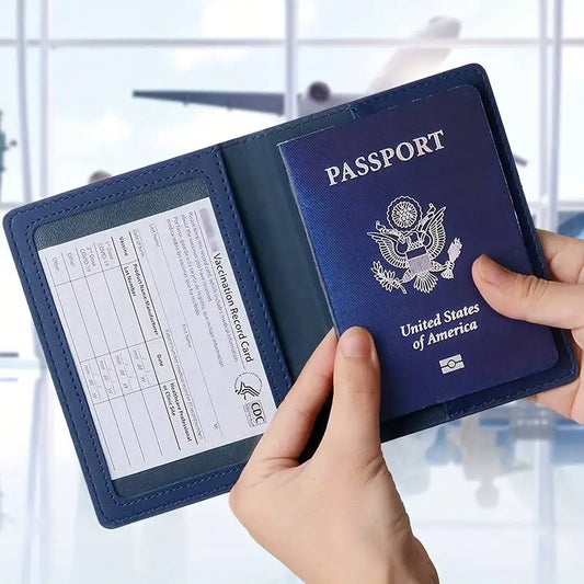PU Leather Slim Passport Holder With Waterproof Vaccine Card Slots