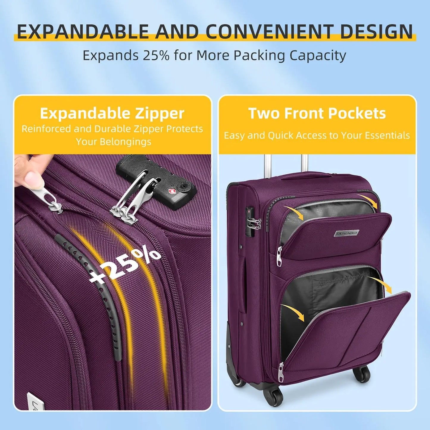 Softside Luggage Sets 4 Piece with Duffel Bag, Expandable Rolling Suitcases Set and Spinner Wheels