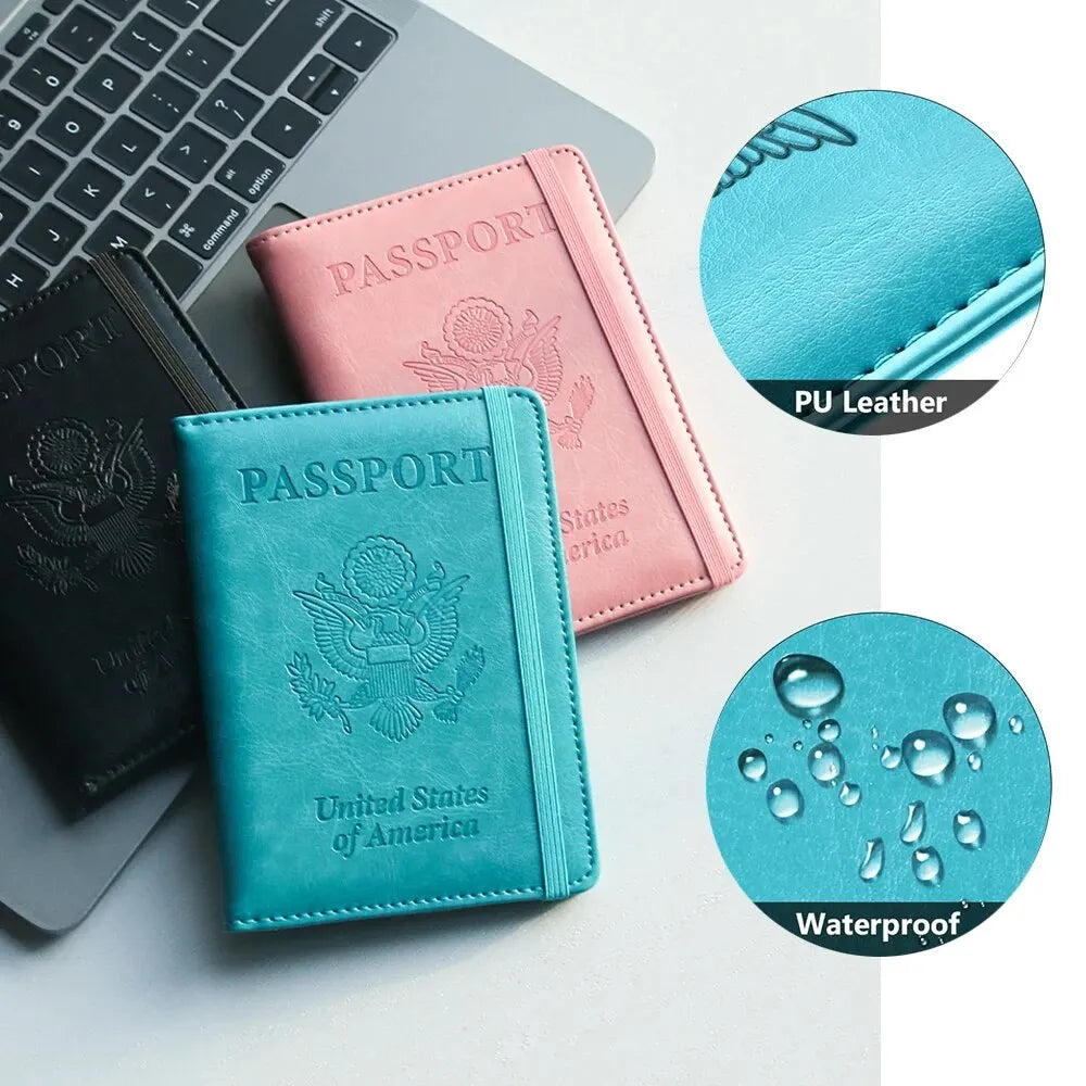 RFID-Safe PU Leather Passport Holder Durable Travel Wallet Document Organizer