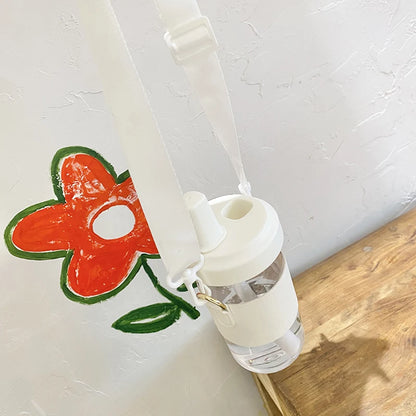 Cute Pearl Boba Milk Tea Plastic Water Bottle With Leather Case BPA Free