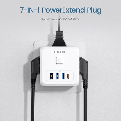 EU Plug Power Strip with  3 AC Outlets +3 USB Charging Ports+ 1 Type C 5V 2.4A  Adapter 7-in-1 Plug Socket On/Off Switch